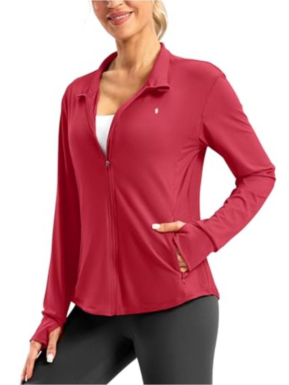 UPF 50+ Lightweight Athletic Jacket with Thumbholes 4 Pockets Hiking Running